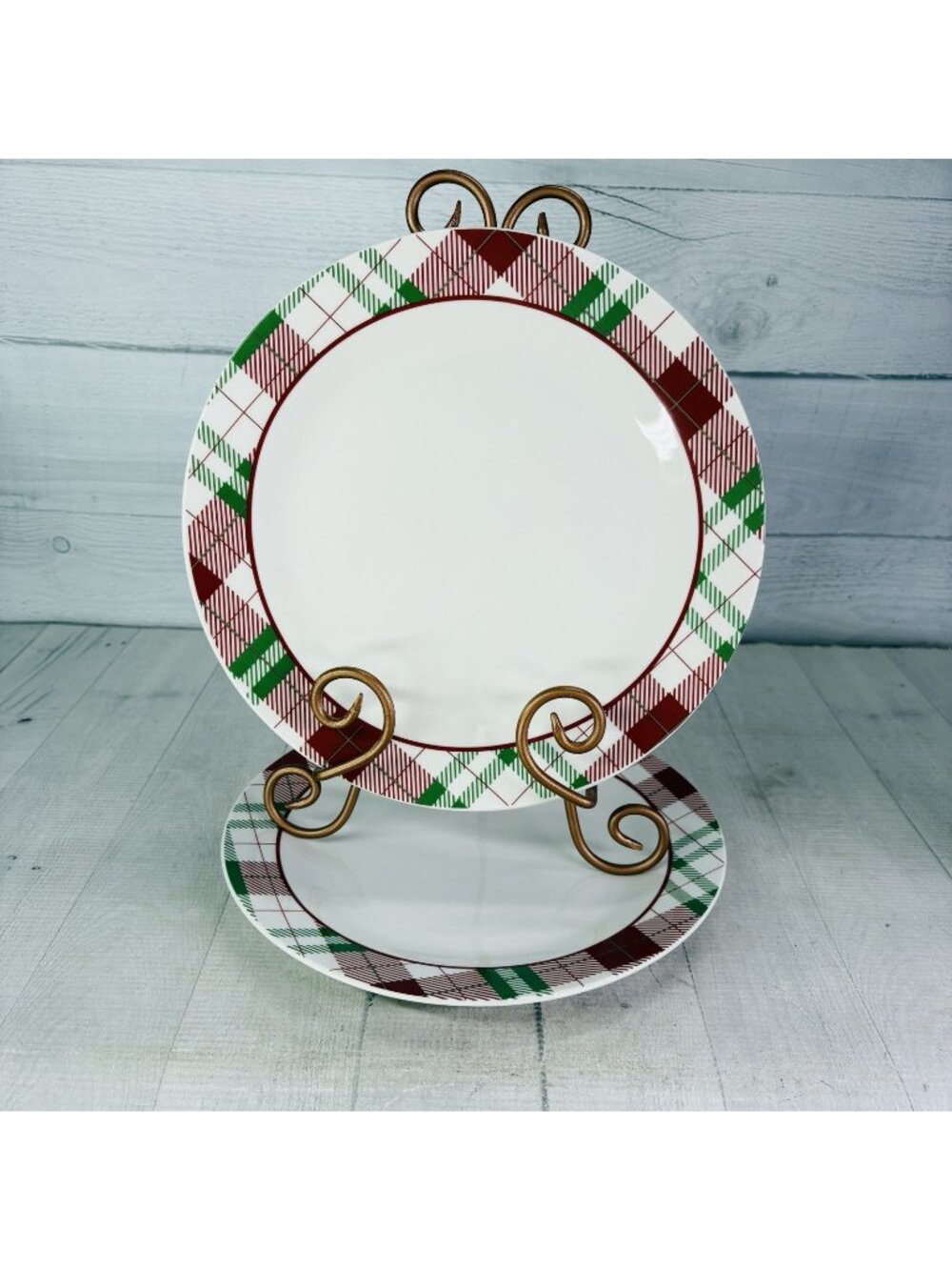 Royal Norfolk Greenbrier TARTAN PLAID Red Green Christmas Dinner Plates Set of 2